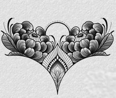 an ornate design with flowers and leaves in the shape of a heart on a white background