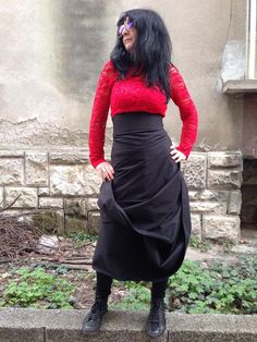 Modern and different black cotton skirt with high waist. Great choice for every day.The model is 5'6 tall.SIZE CHARTSIZE S - US 6, UK 8, EU 36bust: bust around 34.5”/90cmWaist: waist around 27.5”/70cmHips: hips around 34.5”/90cmSIZE M - US 8, UK 10, EU 38bust: bust around 37.5”/95cmWaist: waist around 29.5”/75cmHips: hips around 37.5”/95cmSIZE L - US 10, UK 12, EU 40bust: bust around 39.5"/100cmWaist: waist around 31.5”/80cmHips: hips around 39.5”/100cmSIZE XL - US 12, UK 14 , EU42 bust: bust ar Solid Color Cotton Stretch Maxi Skirt, Solid Color Stretch Cotton Maxi Skirt, Winter High-waist Cotton Skirt, Black Hip-length Lined Skirt, Fitted Cotton Maxi Skirt With Asymmetrical Cut, Fitted Asymmetrical Cotton Maxi Skirt, Black Relaxed Hip-length Skirt, Black Cotton Maxi Skirt For Fall, Baggy High Waist Cotton Maxi Skirt