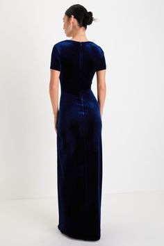 Queen Anne Neckline, Empire Waist Tops, Short Sleeve Maxi Dress, Navy Blue Velvet, Formal Dress Shops, Velvet Maxi Dress, Velvet Gown, Lulu Fashion, Velvet Shorts