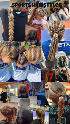 Cute sports hairstyles! Soccer Girl Hairstyles, Cute Sports Hairstyles, Braided Sporty Hairstyles, Cute Volleyball Hairstyles, Soccer Hairstyles, Volleyball Hair, Soccer Hair, Track Hairstyles