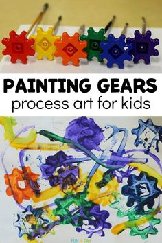 an art project for kids that uses gears to make their own artwork and then painting