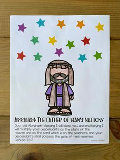 a card with an image of abraham the father of many nations