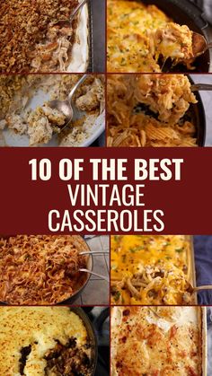 A collage of vintage casseroles. Casserole Recipes Southern, Best Casseroles Dinners, Comfort Food Casserole Recipes, Dinner Casseroles Recipes, Midwestern Casserole Recipes, 70s Casserole Recipes, Best Casserole Dishes, Crescent Casserole Recipes, Best Dinner Casseroles