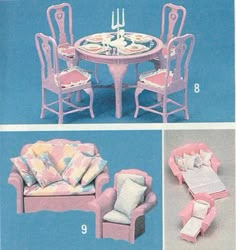 the instructions for how to make a doll's dining room set with furniture and accessories