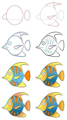 how to draw tropical fish step by step with pictures for kids and beginner children