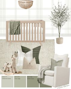 a baby's room with neutrals and greens