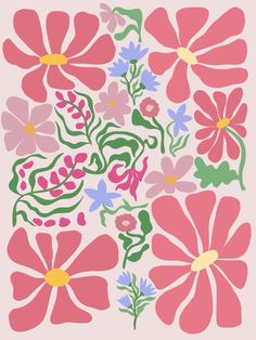 a pink and green floral design on a white background