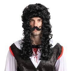 PRICES MAY VARY. SUPER VALUE. This Halloween wig set includes 1 Pirate Wig and 1 Mustache. One size fits all Very Comfortable. This high quality synthetic fiber wig is soft, natural and durable. Easy to wash and wear. Shake and fluff it out first before wearing. ENDLESS FUN. Perfect for Halloween cosplay, roleplay, fancy dress, costume accessries, Carnivals, theme parties and daily use. EXCEPTIONAL CARE: We're big on the little things. That's why customer safety and satisfaction are at the heart Mustache Costume, Captain Hook Costume, Black Curly Wig, Mens Wigs, Long Curly Wig, Cosplay Hair, Halloween Wigs, Afro Wigs, Pink Wig