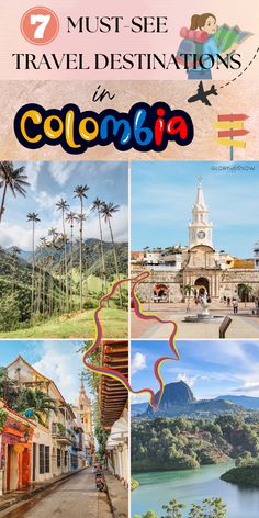 the collage of different destinations in colombia