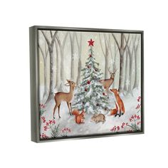 a christmas tree with deer and other animals in the snow