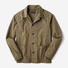 Since the 19th century the chore jacket has been synonymous with utilitarian workwear. Line of Trade pays homage to those silhouettes in a premium, upgraded build here in the Cooper Chore. With a broken-in feel from first wear, this jacket shows up work-ready, featuring sturdy double-needle stitching and a fortified cotton ripstop construction, all while staying lightweight enough to layer through the seasons as needed. Its raglan sleeves are cut for a relaxed fit, while four pockets - two spaci Chore Coat Men, Masculine Clothing, Bespoke Post, Chore Coat, Chore Jacket, Ripstop Fabric, Men Fashion Casual Outfits, Military Inspired, The Seasons