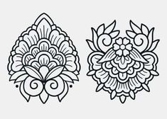 two black and white drawings of flowers