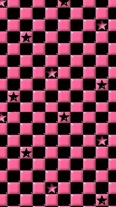 pink and black checkerboard with stars in the center, as well as an image of