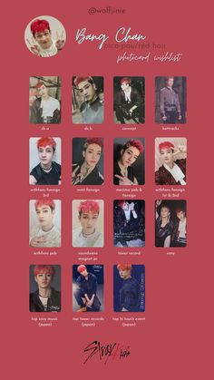 Bang chan red hair. Bang chan pica pau. Bang chan wishlist. Wishlist. Stray kids Chan Red Hair, Seungmin Photocard Template, Skz Magazine, Template Wishlist, Photocard Collection, Top Korean