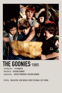 the goonies movie poster with children looking at an old piece of paper in front of them