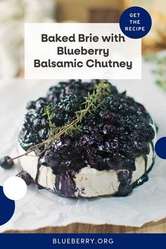 baked brie with blueberry balsamic chutney on a piece of parchment paper