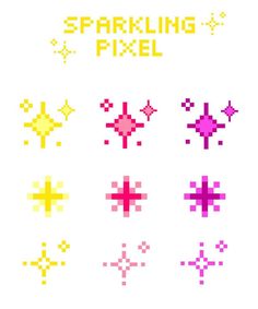 Sparkling pixel set, vector sparkling pixel set, Bright yellow pink purple sparkling pixel Flame Princess Pixel Art, Pixel Words Design, Pixel Gaming Aesthetic, Sparkle Cross Stitch, Pixel Chic Toy, Pixel Art Shapes, Pixel Art Sparkle, Pixel Illustration Graphic Design, 5x5 Pixel Art