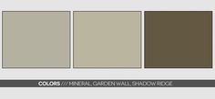 four different shades of gray and brown with the text colors mine garden wall show pode