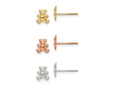 14K ∙ 10K ∙ T E D D Y ∙ B E AR ∙S T U D ∙ E A R R I N G S ∙ Introducing our exquisite solid gold teddy bear stud earrings, a wonderful alternative to our best-selling teddy bear pendant. Available in Yellow, White, and Rose Gold, these earrings are the perfect affordable choice--whether you're treating yourself or gifting a friend or loved one. F E A T U R E S: ~ Sterling Silver, or Solid 10/14k Yellow Gold ~ Gender: Unisex ~ Weight: ~0.8 grams a pair A B O U T ∙ U S Every item you purchase at G Bear Pendant, Elegant Jewelry, Metal Stamping, Jewelry Earrings Studs, Solid Gold, Gold Jewelry, Jewelry Box, Favorite Jewelry, Rose Gold