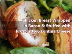 chicken breast wrapped in bacon and stuffed with prosciutto & broccoli cheese