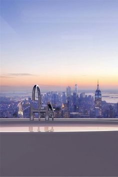 an artistic view of the city skyline from top of a building in new york, usa