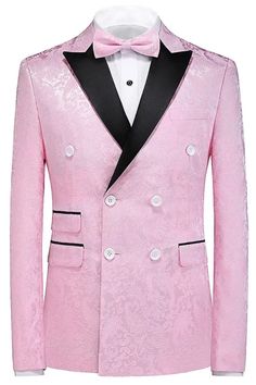 Luxury Pink Blazer With Lapel Collar, Luxury Pink Blazer With Notch Lapel, Double-breasted Tuxedo For Party, Pink Fitted Suit For Parties, Pink Fitted Suits For Party, Luxury Pink Blazer For Formal Occasions, Luxury Pink Formal Blazer, Pink Lapel Collar Blazer For Party, Pink Party Blazer With Lapel Collar