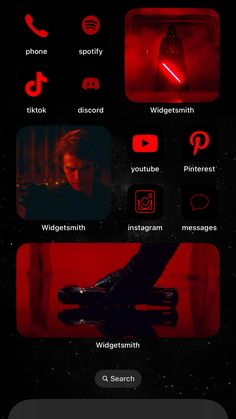 the star wars theme is red and black with icons on it, including an image of darth vader