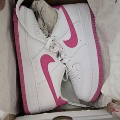 Brand New Pink And White Air Forces Pink And White Air Force 1, Nike Shoes Women Pink, Pink Low-top Nike Air Force 1 Sneakers, Pink Nike Air Force 1 Synthetic, Pink Nike Air Force 1 With Synthetic Material, Pink Nike Air Force 1 With Round Toe, Sporty Nike Air Force 1 Synthetic, Custom Nike Synthetic Sneakers, Air Force Pink