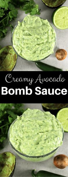 creamy avocado bomb sauce in a glass bowl