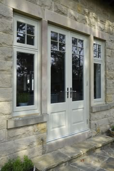 beautiful timber french doors with double handles, in a french grey finish Timber Patio, French Doors To Deck, French Doors Patio Exterior, Bifold French Doors, Bifolding Doors, Bifold Patio Doors, External French Doors, Cottage Patio, French Doors Exterior