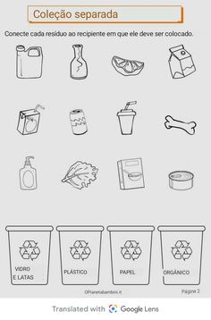 a poster with different types of trash canisters in spanish and english, including the words