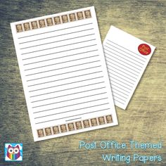 two post office lined writing papers with the words,'post office themed writing papers '