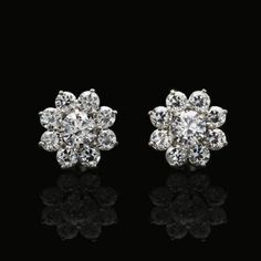 Premium 1.5Ct Simulated Round Diamonds 2-in-1 Flower Jacket Stud 14K White Gold Earrings, Fine Jewelry Diamond Earrings Tiffany, Earrings Tiffany, Flower Jacket, Round Diamond Earrings, Wedding Studs, Easter Earrings, Diamond Earrings Design, Earring Jackets, Round Solitaire