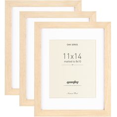 PRICES MAY VARY. Design: 3 Pack of Oak 11 x 14 inch picture frames matted to 8 x 10 inch, tempered glass with sleek flat wide molding and 4 ply thickness acid-free white mat, perfect to showcase your cherished memories and favorite posters, landscape, art prints or portrait for years. Build to Last: Comes with durable metal hangers, tempered real glass, 2 mm thickness white mat, with the wide steady solid wood frame. Display & Art Size: Display in both horizontally and vertically on wall. With t Blonde Wood Picture Frames, Creative Photo Frames, 11x14 Picture Frame, Oak Picture Frames, Picture Molding, Picture Frame Mat, Light Brown Wooden Picture Frame, Gallery Wall Frames, Metal Hangers