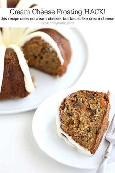 carrot bundt cake with white frosting on two plates