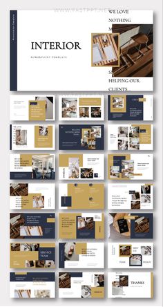 the interior powerpoint presentation is shown in yellow and blue tones, with an image of wood