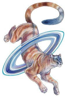 a drawing of a cat with rings around it's neck