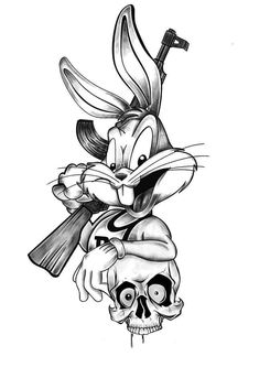 Basic Tattoos Men, Bugs Bunny Tattoo, Looney Tunes Tattoo, Disney Stitch Tattoo, Atlas Tattoo, Chicano Style Tattoo, Bunny Tattoos, Mushroom Tattoos