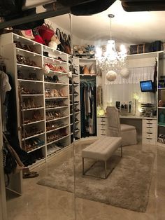 the closet is full of shoes and purses