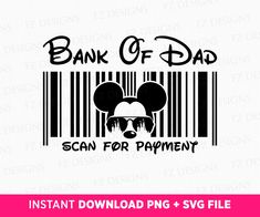 bank of dad barcoden for payment with mickey mouse head on the front and back