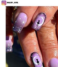 Purple Cat Nails, Kitty Nails Design, Cat Inspired Nails, Cat Nails Design, Cat Elements, Cat Nail Art Designs, Cat Nail Designs, Lux Nails, Cat Nail Art