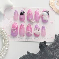 *Custom nail set - Made to Order ~  Cinnamo Candy Ghost Pink Purple Nails ~ Drip Effect Semi-Translucent Sparkles  ☁ the sample set is made in size S, medium almond☁  *not every designs will be possible to make in all shapes *Please select your desired shape and nail size when purchasing. *You can refer to the last 2 images for how to measure and the shapes available.  *For custom size please send me the exact numbers you'd like me to use for your set. * all nail sets are made to order  *each na Halloween Nails 3d, Pink Purple Nails, Pink Purple Gradient, Otaku Gift, Kawaii Pastel Goth, Candy Halloween, Nails 3d, Jirai Kei, Claw Nails