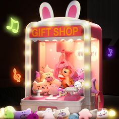 an animated toy shop with lots of stuffed animals