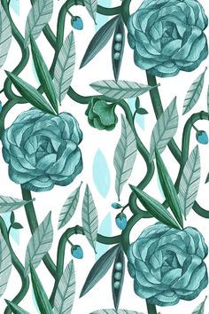 blue roses and leaves on a white background with watercolor paint effect in the middle