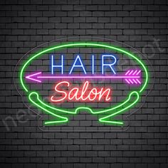 Hair Salon Neon Sign Hair Salon Arrow Salon Neon Sign, Home Hair Salons, Neon Signs Quotes, Arrow Signs, Salon Ideas, Salon Interior Design, Light Emitting Diode, Fluorescent Tube, Custom Neon Signs