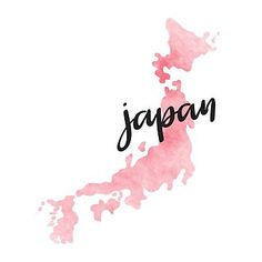 the word japan written in black ink on a pink watercolor map