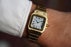 Cartier Santos Or Massif “Gordon Gekko” in 18k Yellow Gold Full Set — Wind Vintage Gordon Gekko, Luxury Watches, Full Set, Time Piece, Yellow Gold