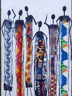 an art piece with four different types of skis on it