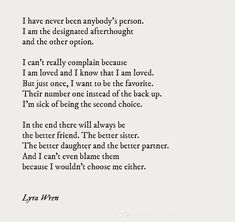 a poem written in black and white on paper with the words i have never been anybody's person, i am the designated afternoon and the other option