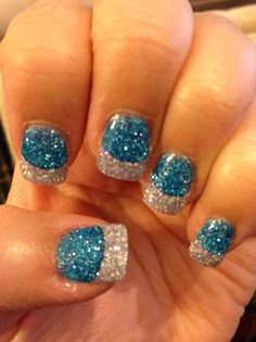 My newest nail idea! :-) Party Nail Ideas, Finger Nail Ideas, Two Tone Nails, Christmas Nail Polish, Disney Nail Designs, Snow Nails, Blue Nail Art Designs, Disney Nail